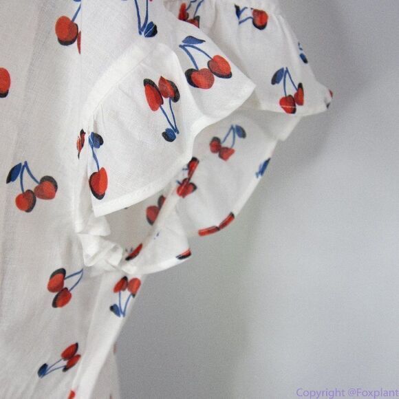 NWT kate spade Cherry toss tie-front top, French cream, all cotton - Picture 7 of 10